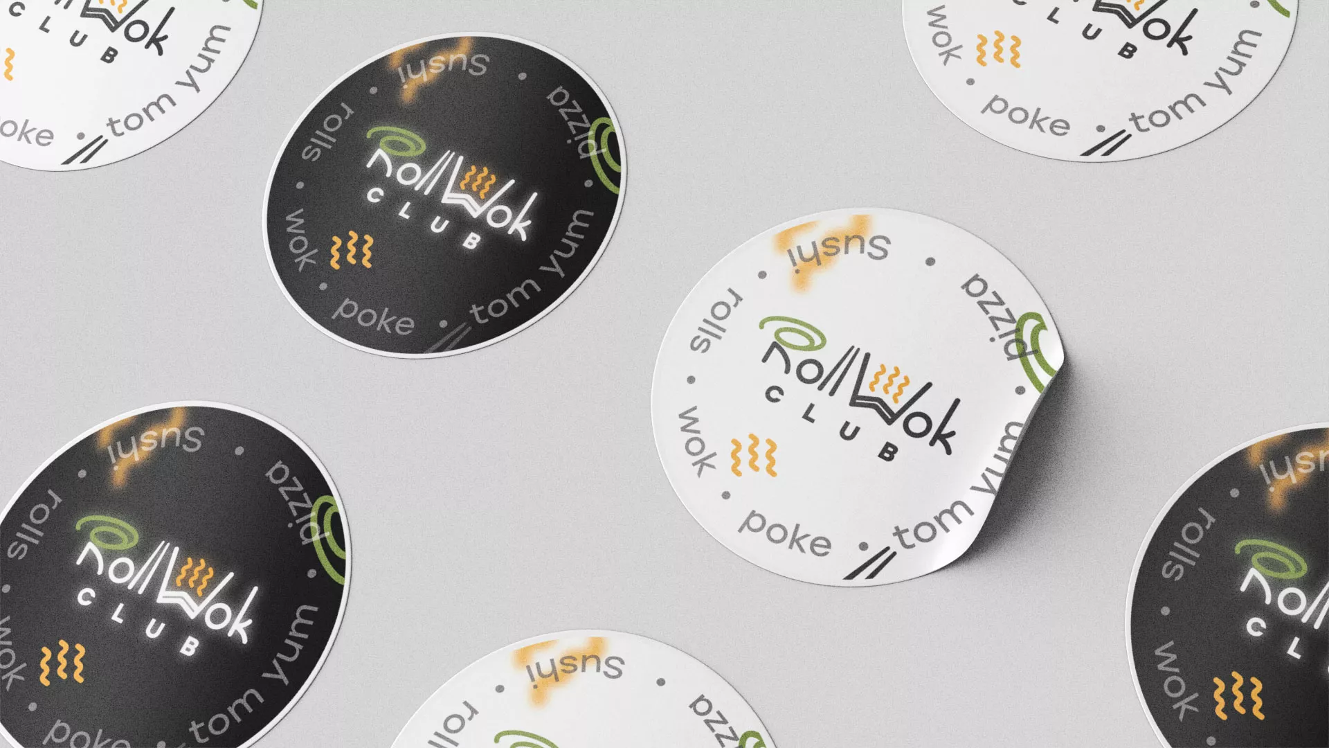 Разработка наклеек для суши-бара «Roll Wok Club» в Полевском